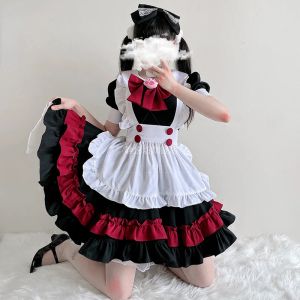 Kleider 2022 Neues Halloween Maid Kostüm Gothic Style Dunkelschwarz rote College -Stil Lolita Devil Lolita weibliche Hexenkleider Kleider Frauen Frauen