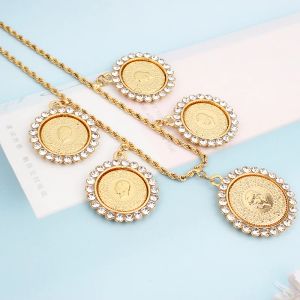 Pendants Turkish Coin Pendant and Necklace AAA Crystal Women Gold Color Wedding Jewelry Ethnic Gifts Wholesale Fine Accessories