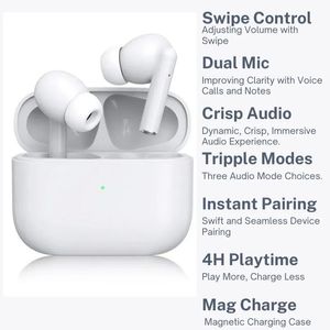 Pro6 Wireless Earphones Bluetooth Headphone Swipe Volume Control with USB-C Charging Port Noise Cancellation Headset TWS Earbuds for Iphone Xiaomi Samsung Android