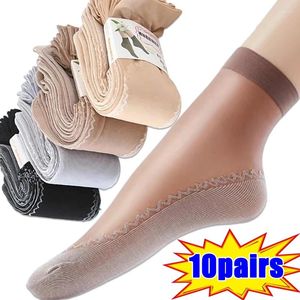 Women Socks 1-10pairs Spring Summer Soft Velvet Silk Non-Slip Bottom Splice Transparent Ladies Ultrathin Breathable Sock