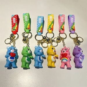 rainbow bear keychain cute cartoon bear shaped silicone key ring men women bag accessories