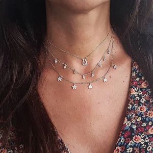 Naszyjniki gwarantowane 925 Sterling Srebrny urok CZ Star Choker Naszyjnik 5pc wisiorek najwyższej jakości warstwa