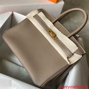 Bolsas de couro genuíno Bolsa de luxo confiável feita à mão com linha de cera embrulhada em platina Togo bezerro Litchi Padrão Bolsa feminina de couro genuíno com fivela de bloqueio com logotipo HB7I