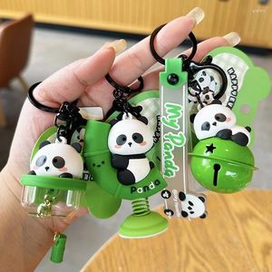 Chaveiros bonito animal vento sino pvc chaveiro kawaii bambu panda boneca pingente chaveiro ornamentos crianças casal saco keyfob acessórios