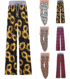 Calças de perna larga femininas floral girassol xadrez leopardo cintura alta confortável calça estiramento cordão calças de yoga calças de maternidade ooa80247910796