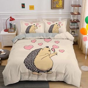 Conjuntos de cama Hedgehog Capa de edredão Cogumelo para meninos adolescentes bonito dos desenhos animados animal selvagem pinecone árvore folha colcha outono folhas decoração do quarto