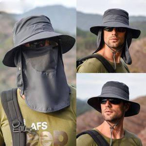 BERETTI Summer Dasedrying Boonie Men Donne Cappello Outdoor Maschera largo Cappello da sole Brimate Protezione da sole largo berretto per la caccia alla pesca