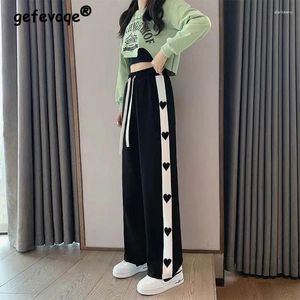 Calças femininas amante impressão retalhos em linha reta perna larga calças femininas moda solta casual streetwear cintura alta jogger sweatpants