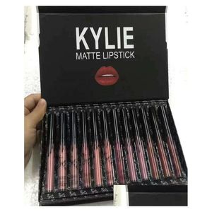 Dudak Parlatıcı Kylie Jenner Dudak Parlatıcı FA Brithday Kyshadow Fırtınaya Alın 12 Renk Mat Sıvı Rujlar Kozmetikler 12 PCS Lipgloss Set20 Dhjah