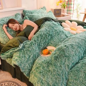Super shaggy coral velo quente aconchegante princesa conjunto de cama vison veludo colcha/duvet cover conjunto cama consolador cobertor fronhas 240226