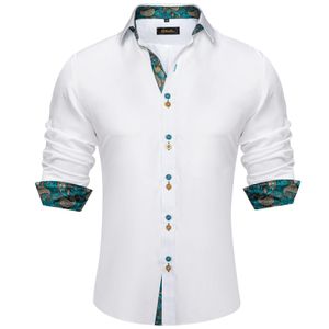 Luxo branco sólido masculino vestido camisa de manga longa moda contraste manguito e gola roupas masculinas camisas sociais blusa 240219