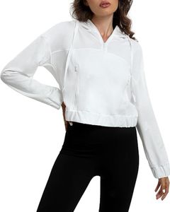 Women Half Zip Cropped Botus Quarter Zip Up Pullover bluzy