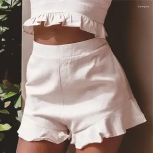 Kvinnors shorts byxor 2024 sommar avslappnad elegant sexig mode europeiska och amerikanska solida färg ruffles lös