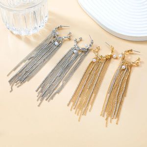 Dangle Earrings Trend Metal Rhinestone Imitation Pearl Round Tassel Hoop Festival Party Vintage Jewelry Women's Elegant Accessories