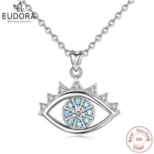 Pendants Eudora 925 Sterling Silver Luck Turkey Blue Evil Eye Blue Rhinestone Eye Choker Pendant Necklace For Women Jewelry Party Gift
