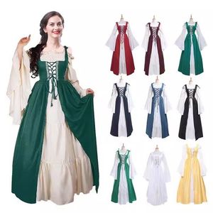 Средневековое винтажное зеленое платье, многослойное свободное платье с длинными рукавами, карнавальный костюм для косплея