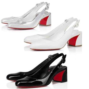 Bayan Sandal Pompası Kırmızı Yüksek Topuk Miss So Jane Sling 55mm Pompalar Patent Deri Beyaz Siyah Şerit Buzağı Yuvarlak Toe Slingback Sandalet Paris Lüks Tasarımcı Kutu