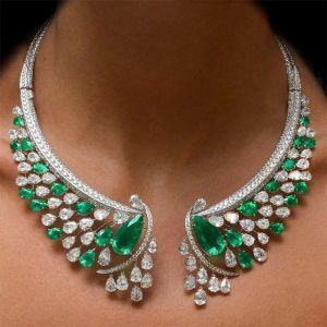 Coppie Collana girocollo dura con strass cristallini verde oceano Collana girocollo da donna Gioielli da sposa Fiore di pietra Collane femminili Regalo per feste Bijoux