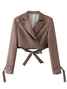 Cuffie Yenkye 2022 Moda Donna Cappotto blazer corto a righe con slash Capispalla corto femminile a maniche lunghe vintage