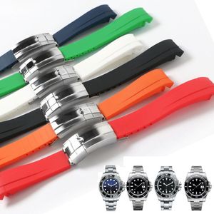 Vattentät gummi för Sea Deep Watchband Rostfritt stål Fold Distribution Buckle Watch Band Rem Armband Watch 21mm Black Blue Re280B