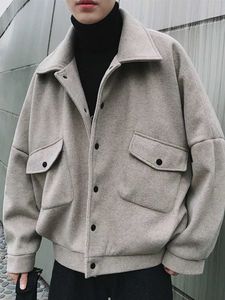 Men's Down Parkas Gmiixder Fleece Sweatshirt Cardigan Boy Winter Button Up Woolen Coat Students Harajuku Style Lapel Woolen Short Thick Winter Top J231117