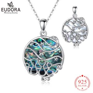 Hängen Eudora 925 Sterling Silver Star Moon and Cats Necklace Mother of Pearl Blue White Two Style Statement Pendant for Women Cymbd014