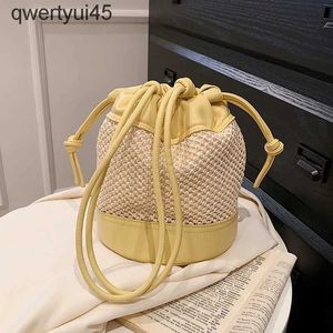 Sacos de ombro redondo palha tecido balde crossbody saco para as mulheres 2023 novo ig qualidade estilo coreano amarelo rosa soulder saco pursesh24220