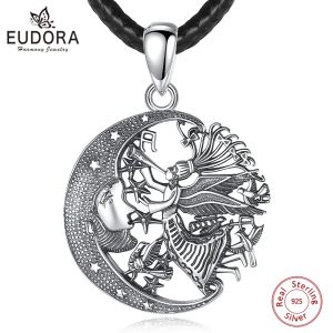 Wisiorki Eudora 925 Sterling Silver Moon Bogini Naszyjnik Vintage Gwiazda Hummingbird Amulet Pendant Personality Party Party For Man