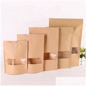 Envoltório de presente 50 Pçs / lote Kraft Saco de Papel Janela Zip Lock Vazio Alimentos Secos Frutas Chá Pacote de Presente Auto Vedação Zipper Stand Up Bags HH9-3727 Dhhfl