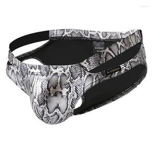 Mutande Slip da uomo Intimo Pelle di serpente Pu Leather U Custodia convessa Ritaglio Slip sexy Cueca Masculina Mutandine maschili