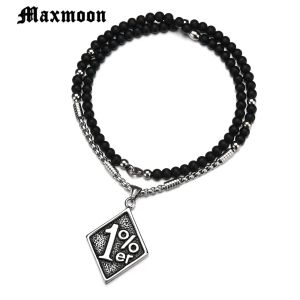 Necklaces Maxmoon Silver Color 316L Stainless Steel Outlaw One Percent 1% ER Necklace With Beads Chain Motorcycle Biker Men's Necklace