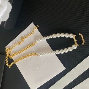 Gold Silver Plated Copper Pendant Necklace Choker Women Designer Brand Letter Necklaces Chains Crystal Pearl Wedding Jewelry Love Gifts