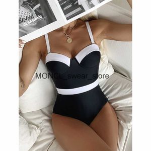 Kvinnors badkläder 2023 Sexig retro Push Up Slant Womens Swimsuit One Piece Bodysuit Patchwork Monokini Bathing Suit Pads FemaleH2422088