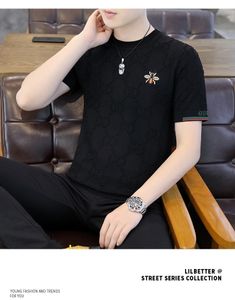 Yaz Yeni Avrupa İstasyonu Erkekler Kısa Kollu T-Shirt İşlemeli Yuvarlak Boyun Moda Slimp Slim Fit Yarım Kollu T-Shirt Boyutu M-4XL