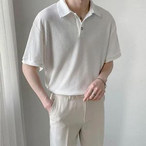 Polo da uomo 2024 Uomini di Estate di Colore Solido Magliette e camicette di Stile Coreano Pulsante Polo Moda Casual Risvolto Allentato Abbigliamento D01