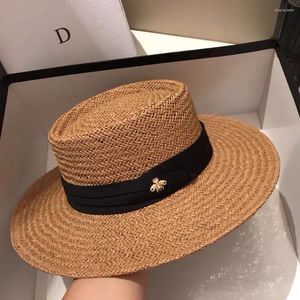 Wide Brim Hats Bucket Hats Wide Brim Hats Handmade Straw Beach Hat For Women Summer Holiday Panama Cap Fashion Concave Flat Sun Protection Visor