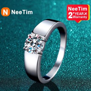 Jewelry Neetim 2 Carat D Color Moissanite Wedding Band Men Ring Sterling Sier Engagement Rings for Man with Gra Certificate Gift