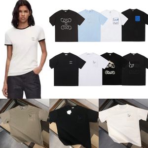 여자 T 셔츠 여름 Loewee Tshirt 하이 버전 로우 브랜드 디자이너 짧은 슬리브 및 크루 넥 순수 면화 무광택 착용 편안한 Lowewe Top