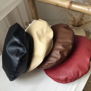 Berets Women Pu Leather Beret Fashion Street French Artist Beanie Hat Autumn Winter Vintage Plain Cap Solid Color Elegant Bonnet