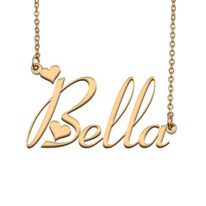 Collana con nome Bella, ciondolo per donne, regalo di compleanno per ragazze, targhetta personalizzata per bambini, migliori amiche, gioielli, acciaio inossidabile placcato oro 18k