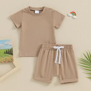 Clothing Sets Toddler Baby Boy Girl Outfit Solid Color Waffle Short Sleeve T-shirt Shorts 2Pcs Unisex Summer Clothes