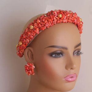 Dudo conjunto de joias de casamento tradicional nigeriano, coral real, africano, para mulheres, 2024, acessórios de cabeça + brincos + pulseira + colar