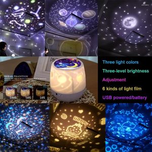 Nattljus LED -stjärna Galaxy Projector Lamp Kids Light Rotate Starry Sky Porjectors For Room Decor Birthday Christma Party 6 Filmuppsättningar