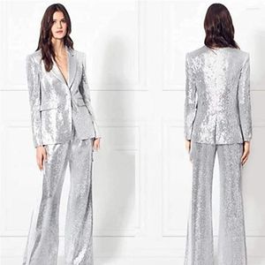 Women's Two Piece Pants Fashion Business Two-piece Sequin Decoration Dress Party Wedding Tailcoat Formal Commuting Suit