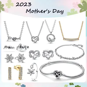 Pendants 2024 Mother's Day 925 Silver High Quality Original Logo 1:1 Shiny Infinity Love MUM Earrings Necklace Jewelry Gift Set