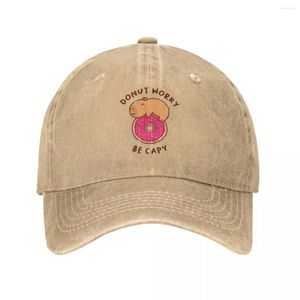 Ball Caps Capybara On A Donut Unisex Baseball Cap Don't Worry Be Happy Distressed Denim Washed Hat Vintage Workouts Snapback