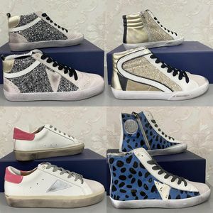 golden Sneakers Women Designer Shoes Black White Leather Glitter Blue Sparkle Luxury Shoes Platform Big Size 46 Men Shoes Trainers Sneakers