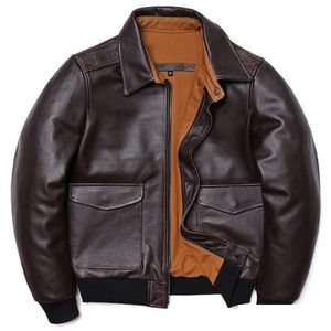 Herrenjacken Herrenjacken Klassischer A2-Stil Echtlederjacke Air Force Natural Cowe Mäntel Braune Kalbslederkleidung Mann Flug C Dhsie