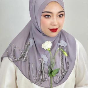 Scarves Dubai Party Tassels Beads Scarf Muslim Hijab Turban Head Wraps Malaysia Long Shawls Headwear 168 69cm