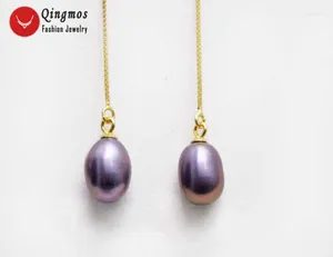 Dangle Earrings Qingmos Pink 7-9mm Drop Black Pearl For Women With Gold-Color Sterling Silver S925 4'' Ear Line Earring Ear660